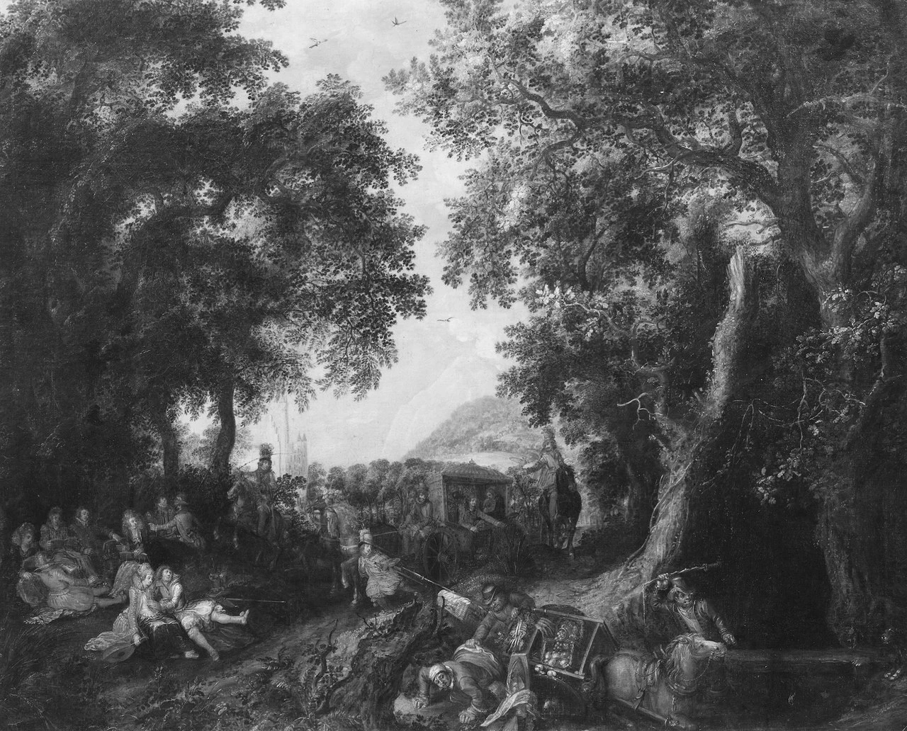 Paesaggio con una squadra di caccia e un carro capovolto - Nationalmuseum